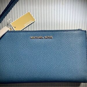 Michael Kors Blue Wristlet with Gold Accents